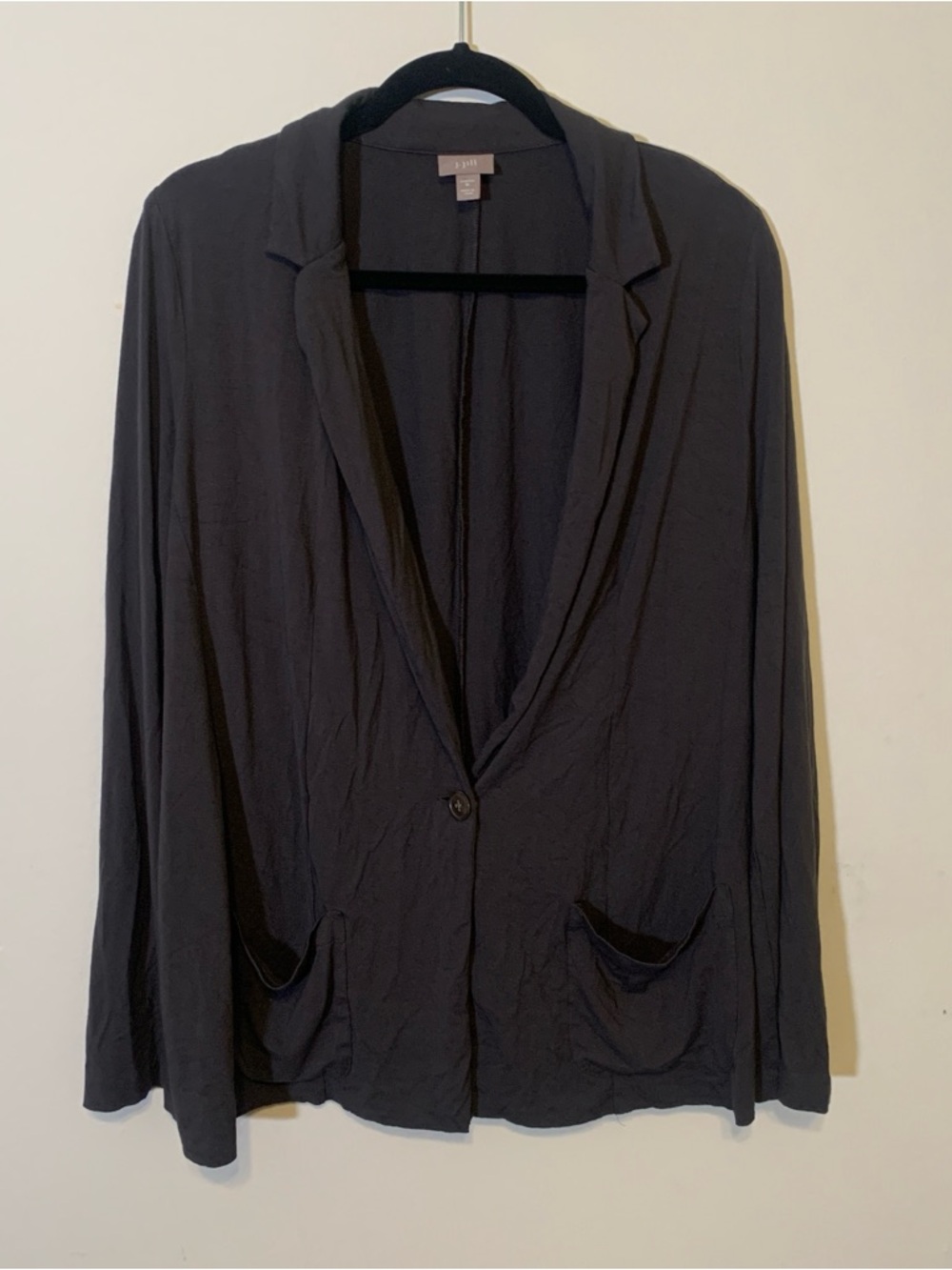 J Jill stretchy cardigan gray front button pockets long sleeves soft casual medi